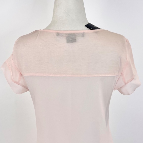 New French Connection Mixed Fabrics High Low Hem Short Sleeve Top Blush Pink XS - Picture 11 of 14